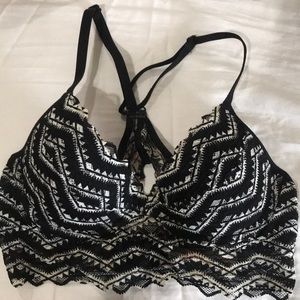 PINK black and white lace halter bralette